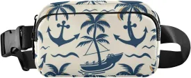Fanny Pack for Women Men, Coconut Palm Spear Boat Belt Bag Waist Pack Crossbody Bag Bum Bag with Adjustable Strap