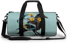 Floral Black Raven Blue Ribbon Travel Duffel Bag Gym Bags Sports Tote Shoulder Weekender Handbag for Men Women