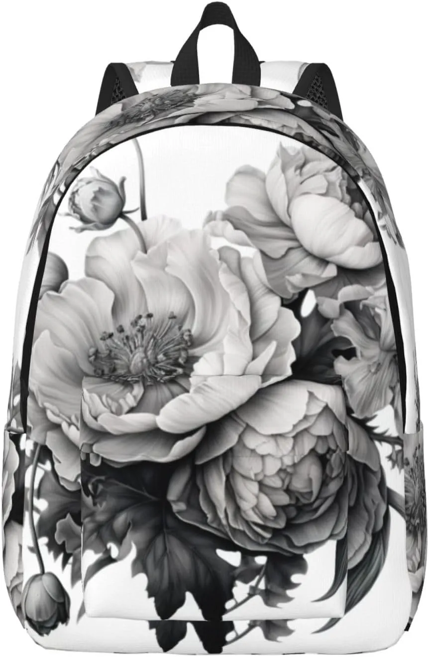 Floral Graphite Canvas Backpack For Men Women,Casual Rucksack Backpack, Laptop College Hiking Travel Bag