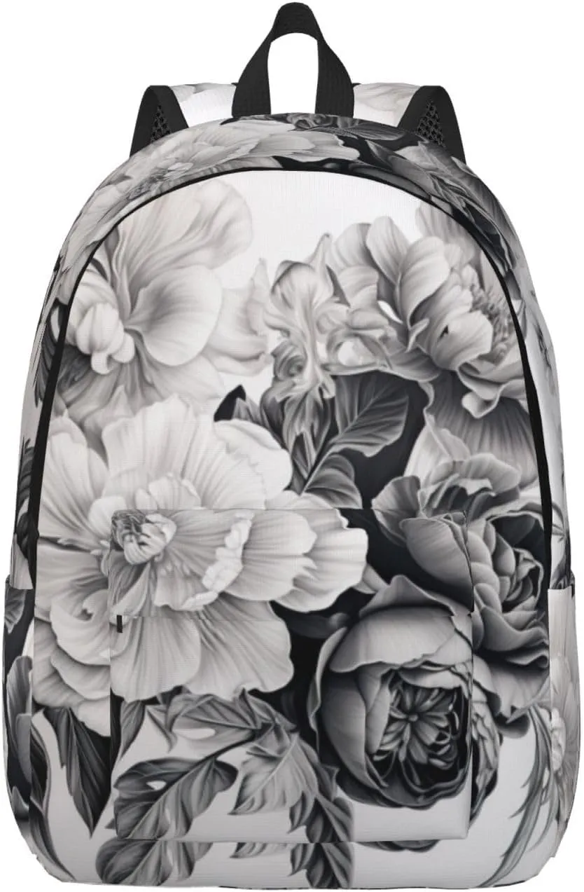 Floral Graphite Canvas Backpack For Men Women,Casual Rucksack Backpack, Laptop College Hiking Travel Bag