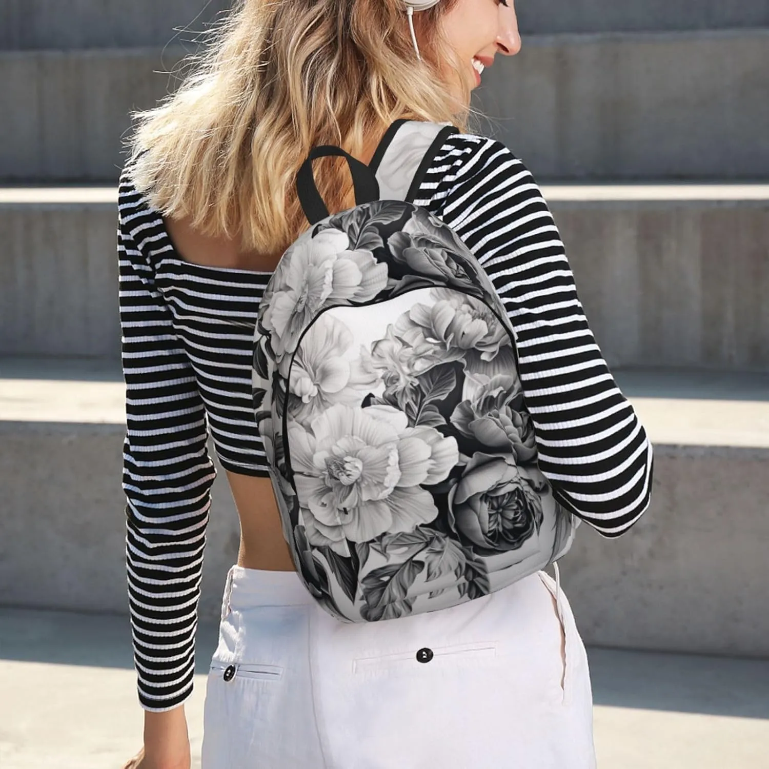 Floral Graphite Canvas Backpack For Men Women,Casual Rucksack Backpack, Laptop College Hiking Travel Bag
