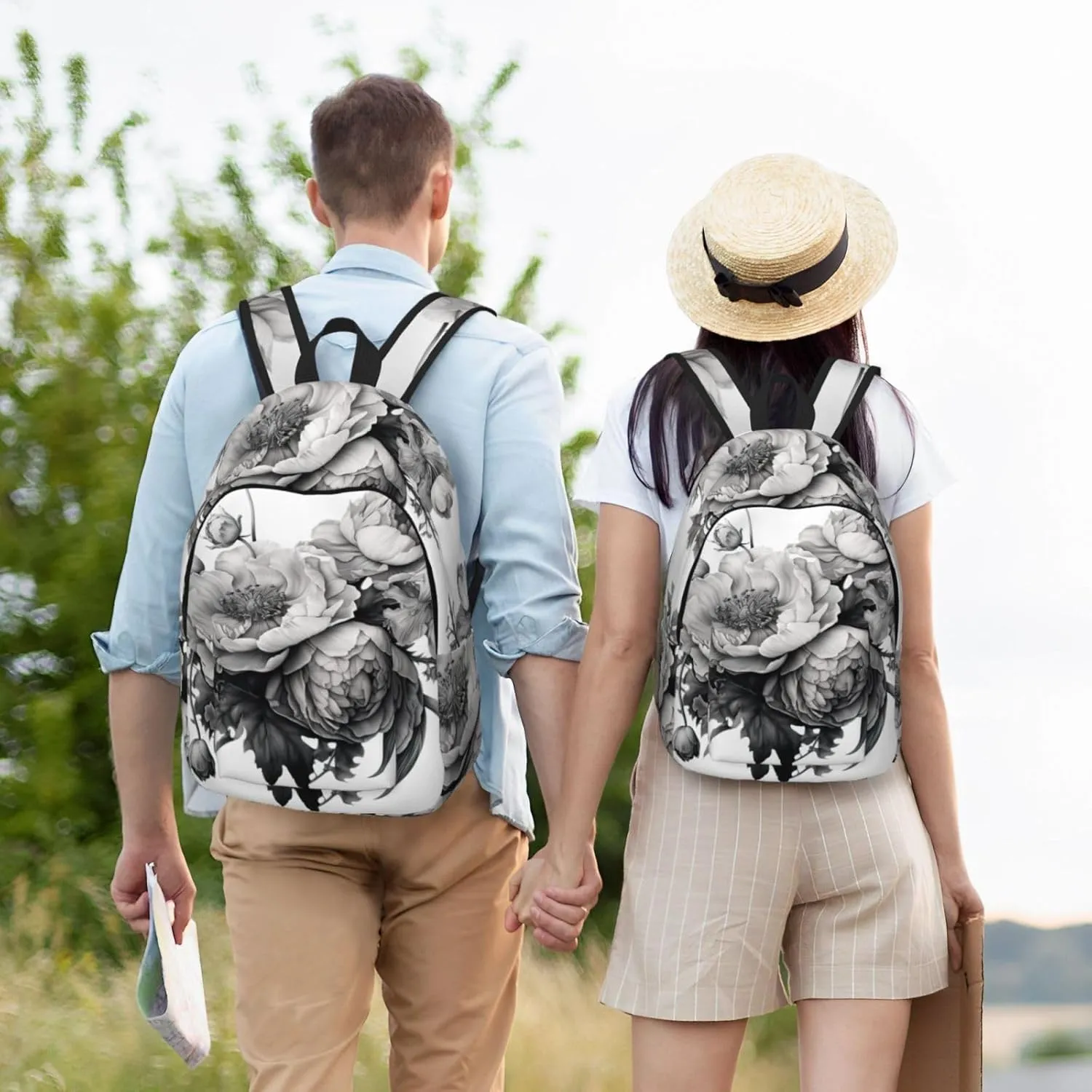 Floral Graphite Canvas Backpack For Men Women,Casual Rucksack Backpack, Laptop College Hiking Travel Bag