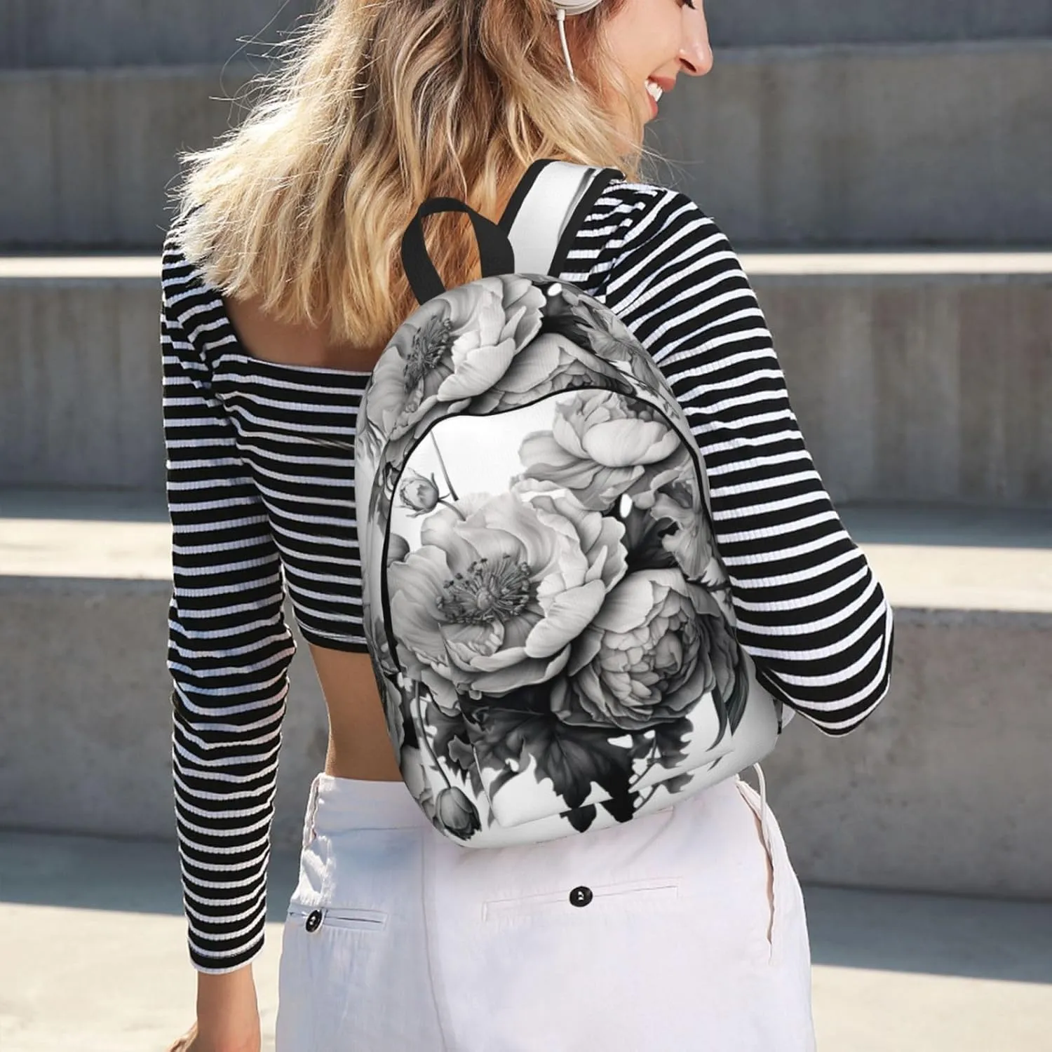 Floral Graphite Canvas Backpack For Men Women,Casual Rucksack Backpack, Laptop College Hiking Travel Bag