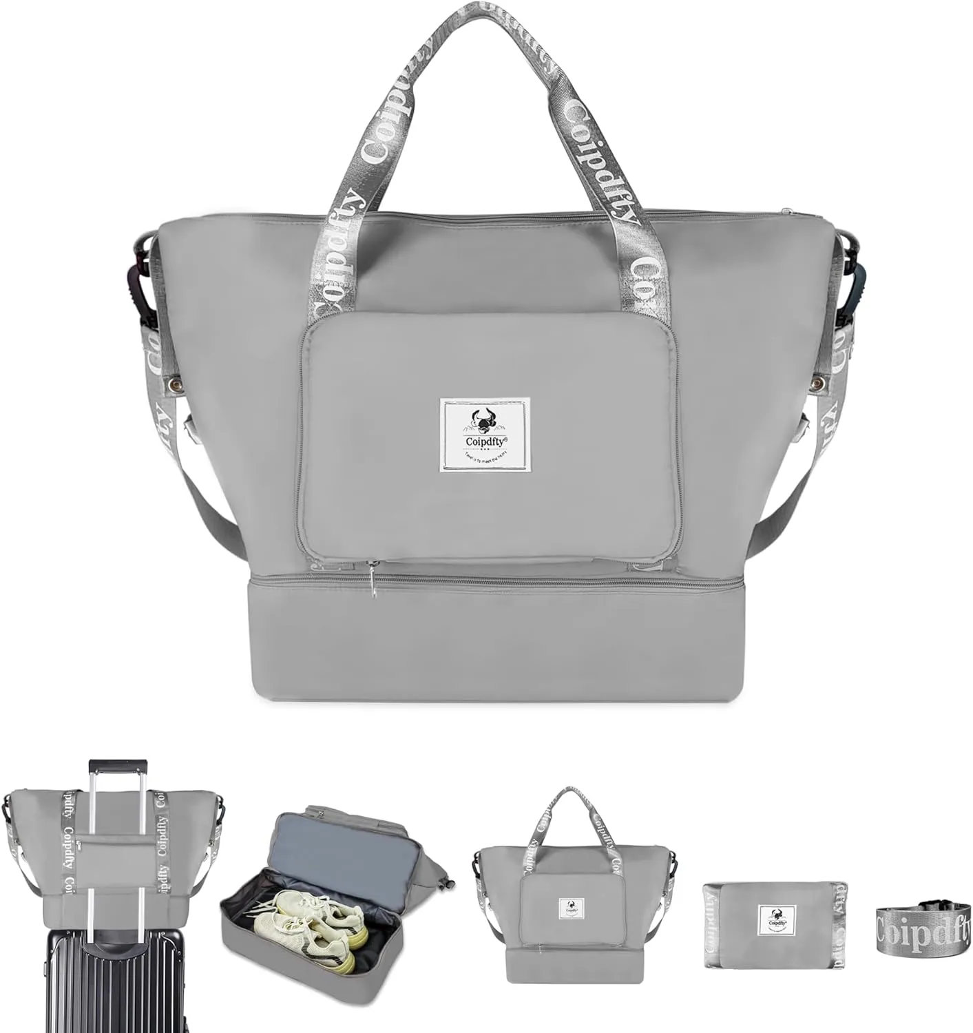 Foldable Dry/Wet Travel Duffle Bag, Shoe Compartment, Large Capacity, Luggage Sleeve, Gym Weekender Bag