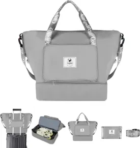 Foldable Dry/Wet Travel Duffle Bag, Shoe Compartment, Large Capacity, Luggage Sleeve, Gym Weekender Bag