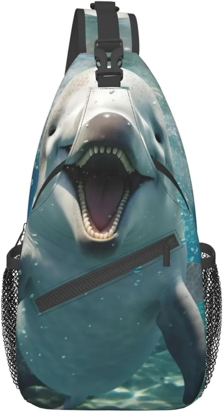 Funny Animal Dolphin Shoulder Bag Crossbody Backpack Chest Bag Lightweight Sling Daypackstravel Hiking Cycling For Men Women