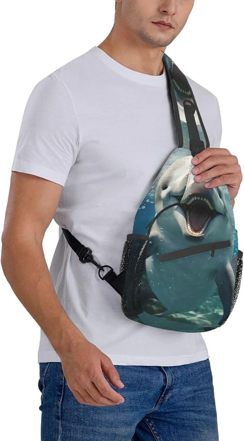 Funny Animal Dolphin Shoulder Bag Crossbody Backpack Chest Bag Lightweight Sling Daypackstravel Hiking Cycling For Men Women