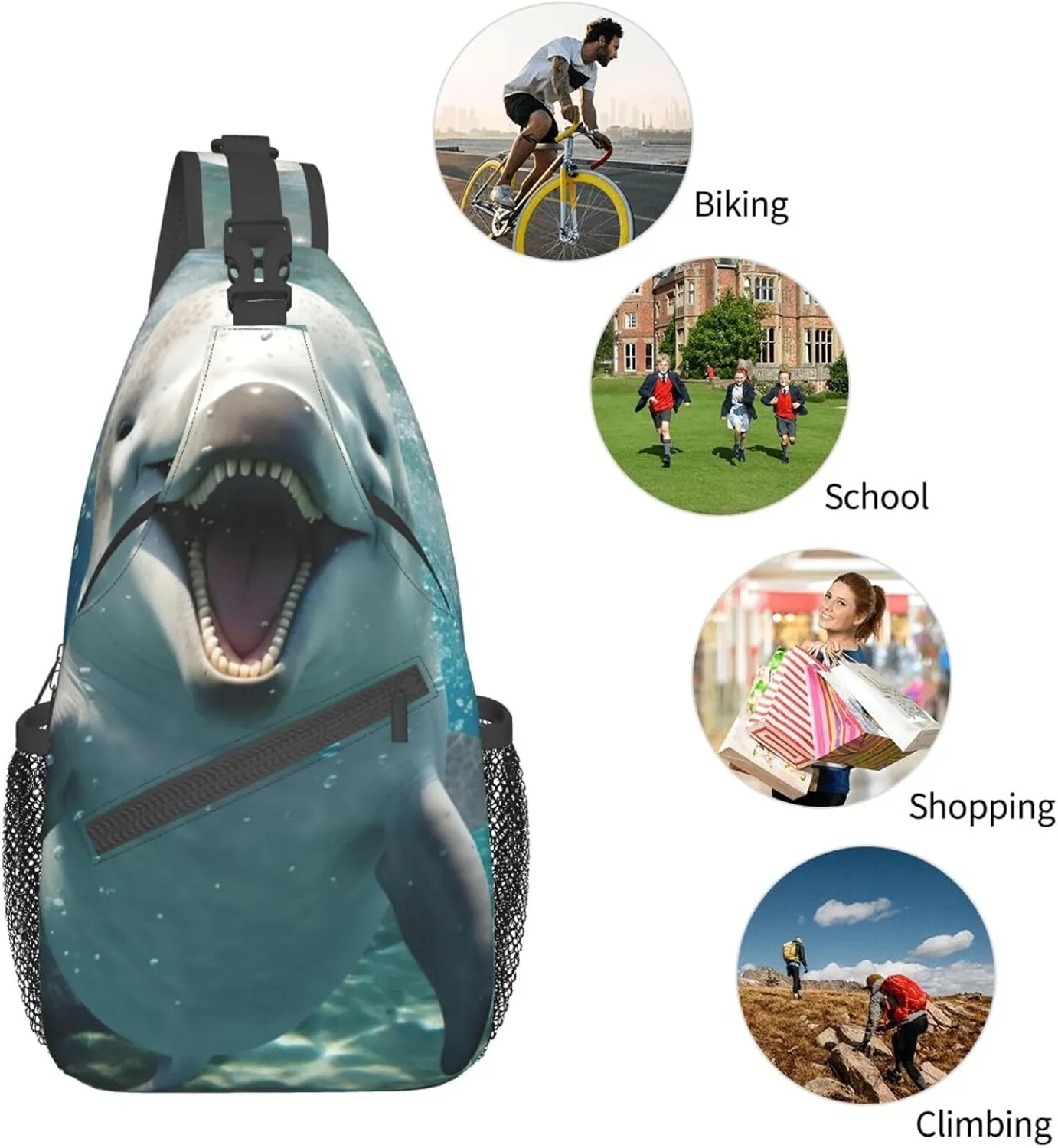 Funny Animal Dolphin Shoulder Bag Crossbody Backpack Chest Bag Lightweight Sling Daypackstravel Hiking Cycling For Men Women