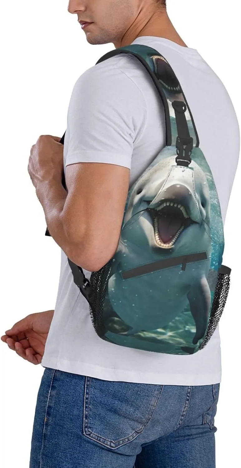Funny Animal Dolphin Shoulder Bag Crossbody Backpack Chest Bag Lightweight Sling Daypackstravel Hiking Cycling For Men Women