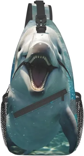 Funny Animal Dolphin Shoulder Bag Crossbody Backpack Chest Bag Lightweight Sling Daypackstravel Hiking Cycling For Men Women