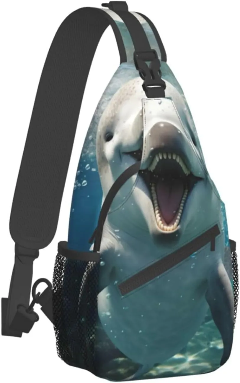 Funny Animal Dolphin Shoulder Bag Crossbody Backpack Chest Bag Lightweight Sling Daypackstravel Hiking Cycling For Men Women