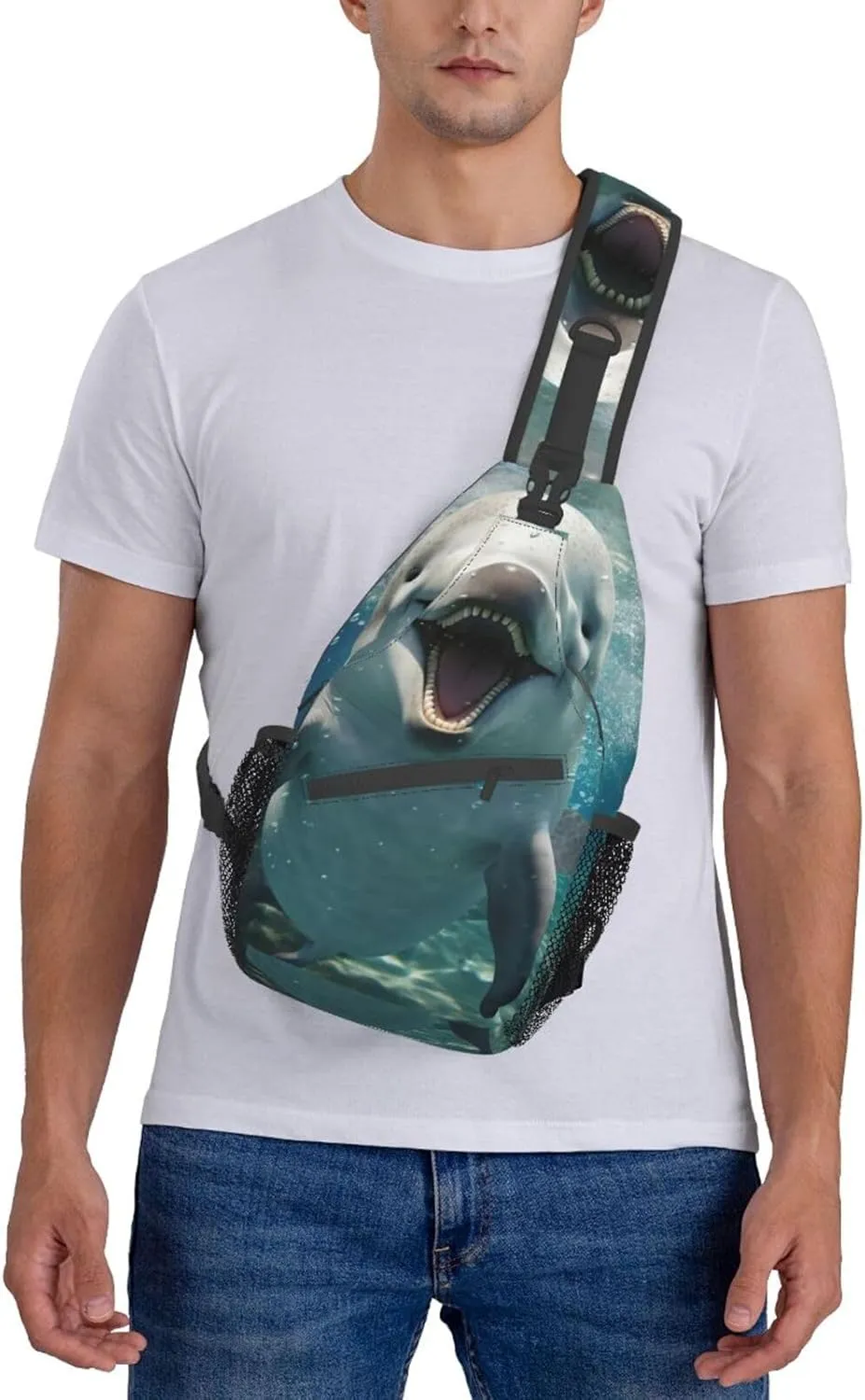 Funny Animal Dolphin Shoulder Bag Crossbody Backpack Chest Bag Lightweight Sling Daypackstravel Hiking Cycling For Men Women