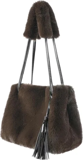 Fur Story Tote Bag Faux Fur Purses for Women Plush Handbag Fuzzy Shoulder Bag Big Capacity Black Purse for womens Girls