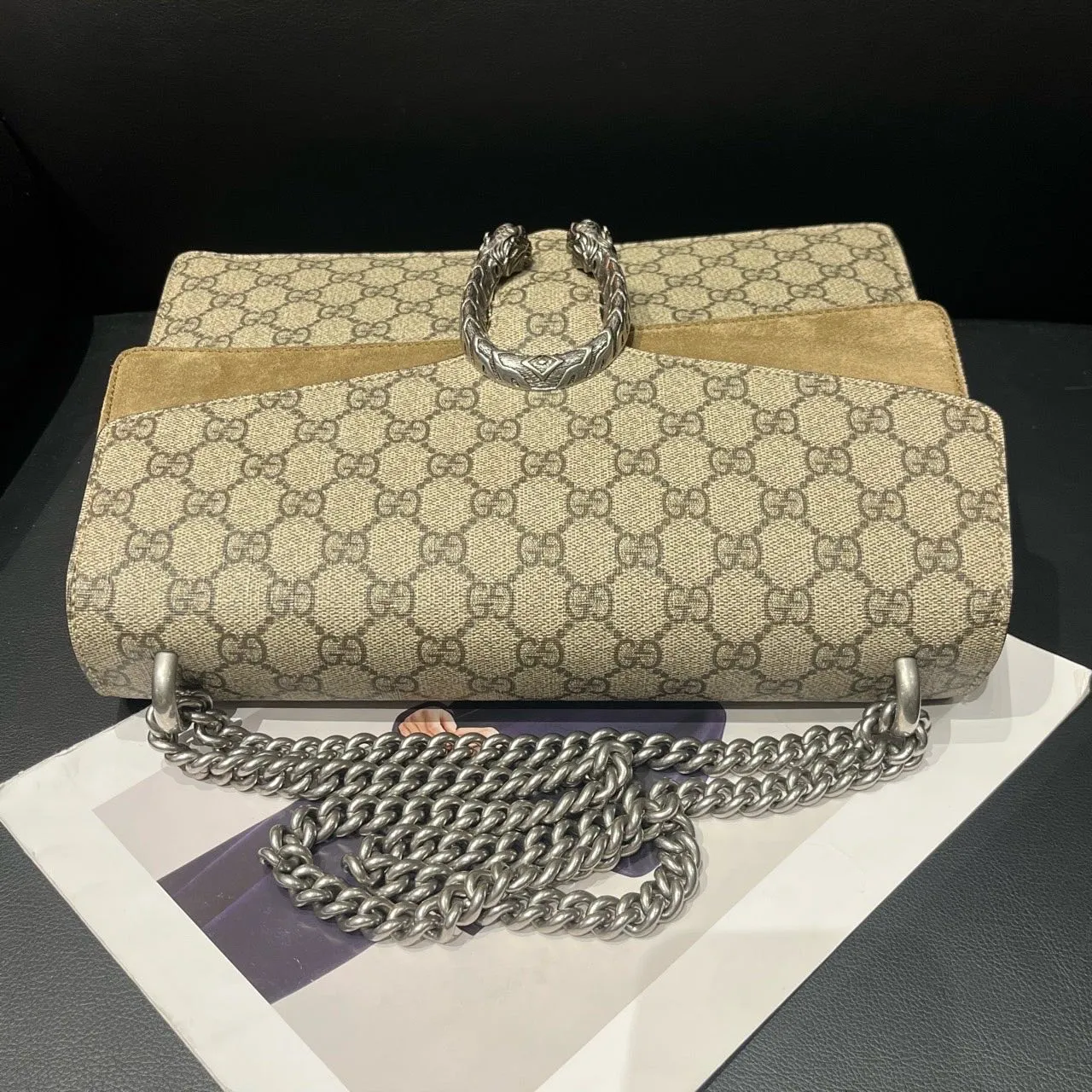 Gucci Dionysus Beige GG Supreme Canvas Shoulder Bag 29.5x22x7