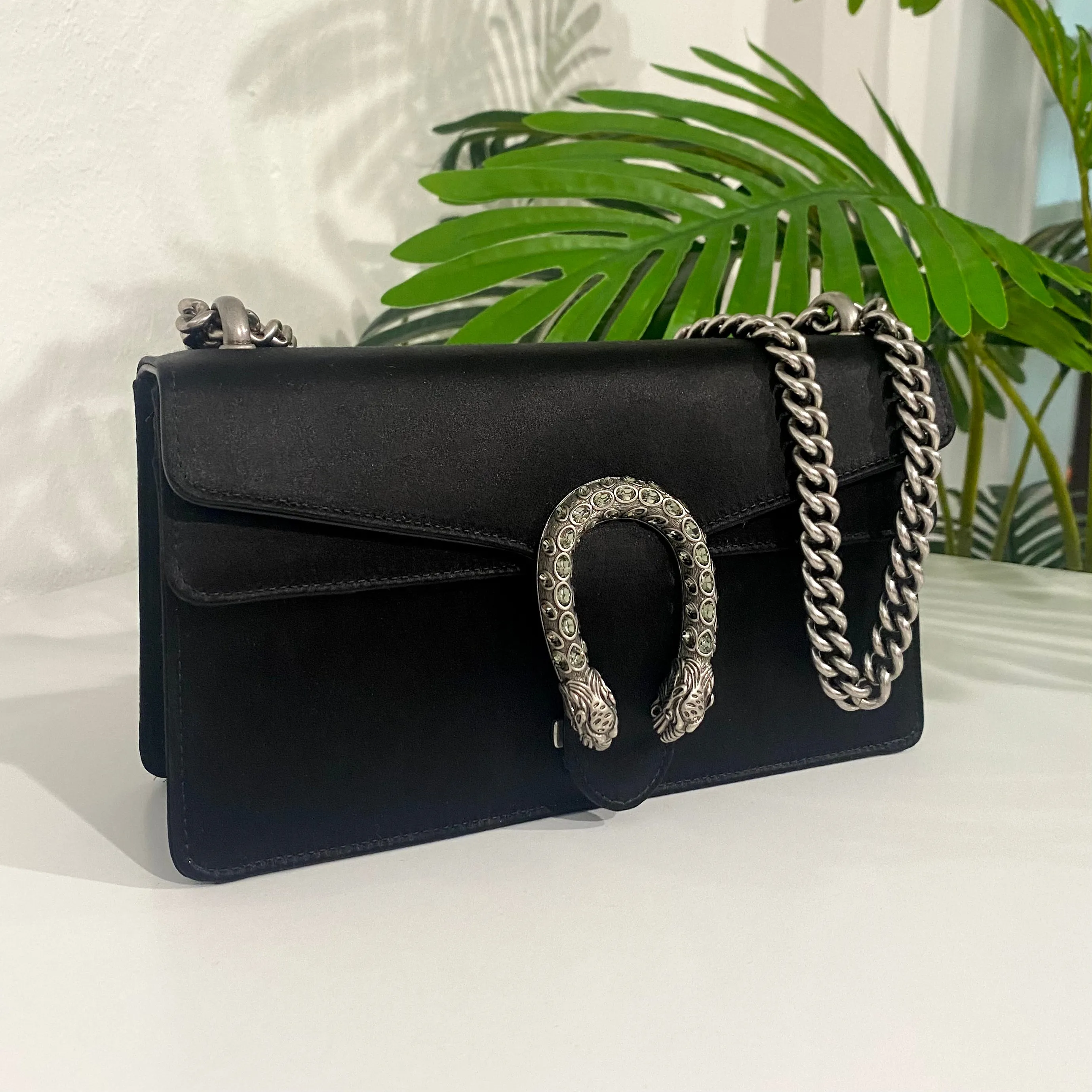 Gucci Jeweled Black Satin Dionysus