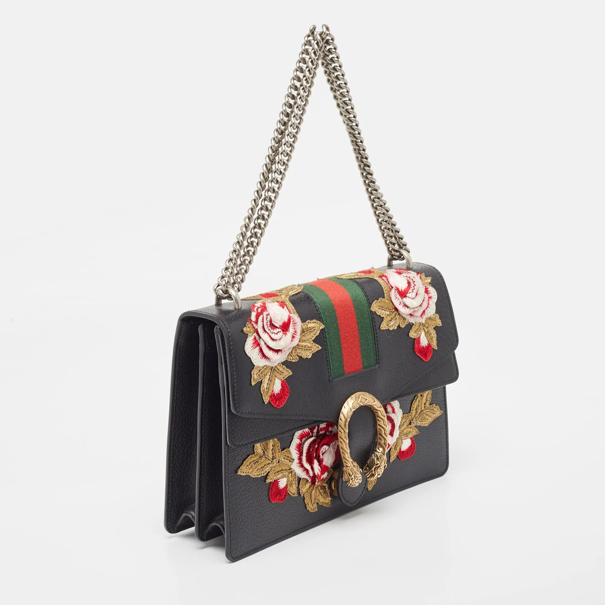 Gucci  Leather Medium Embroidered Web Dionysus Shoulder Bag