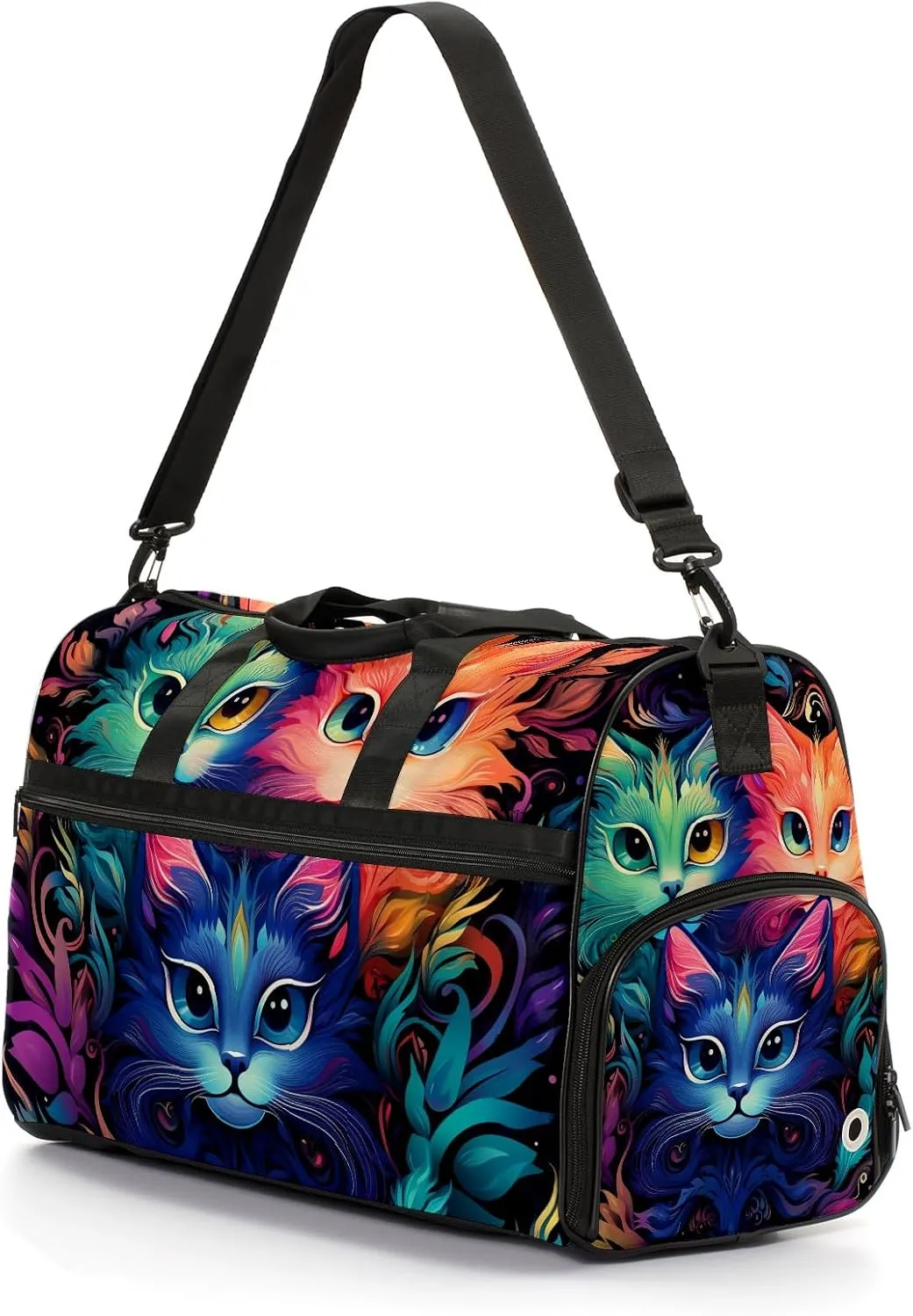 Gym Bag for Women, Carry on Weekender Overnight Bag, Travel Duffel Bags, Personal Item Travel Bag Tote Bag Workout Dance Bag, Cat - 23