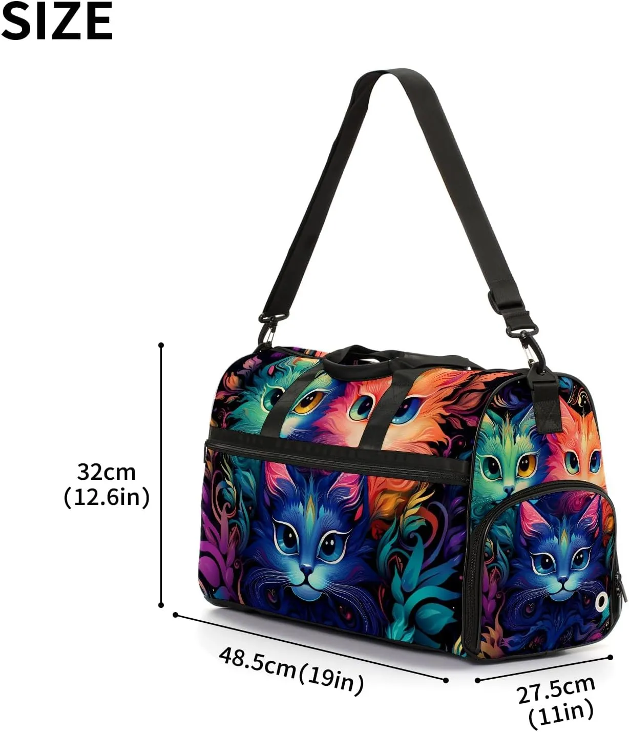 Gym Bag for Women, Carry on Weekender Overnight Bag, Travel Duffel Bags, Personal Item Travel Bag Tote Bag Workout Dance Bag, Cat - 23