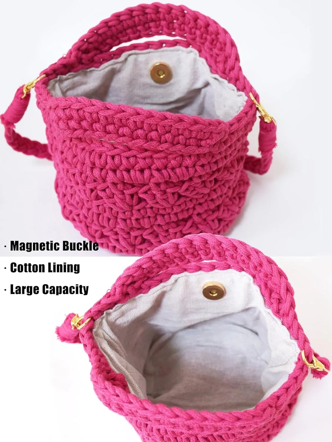 Handwoven Crossbody Handbag Summer Beach Bucket bag Cotton Crochet Shoulder Bag Basket Purse for Women
