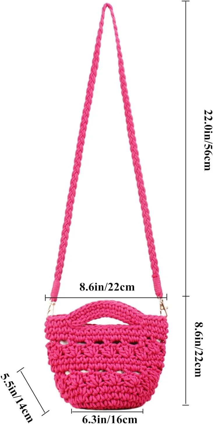 Handwoven Crossbody Handbag Summer Beach Bucket bag Cotton Crochet Shoulder Bag Basket Purse for Women