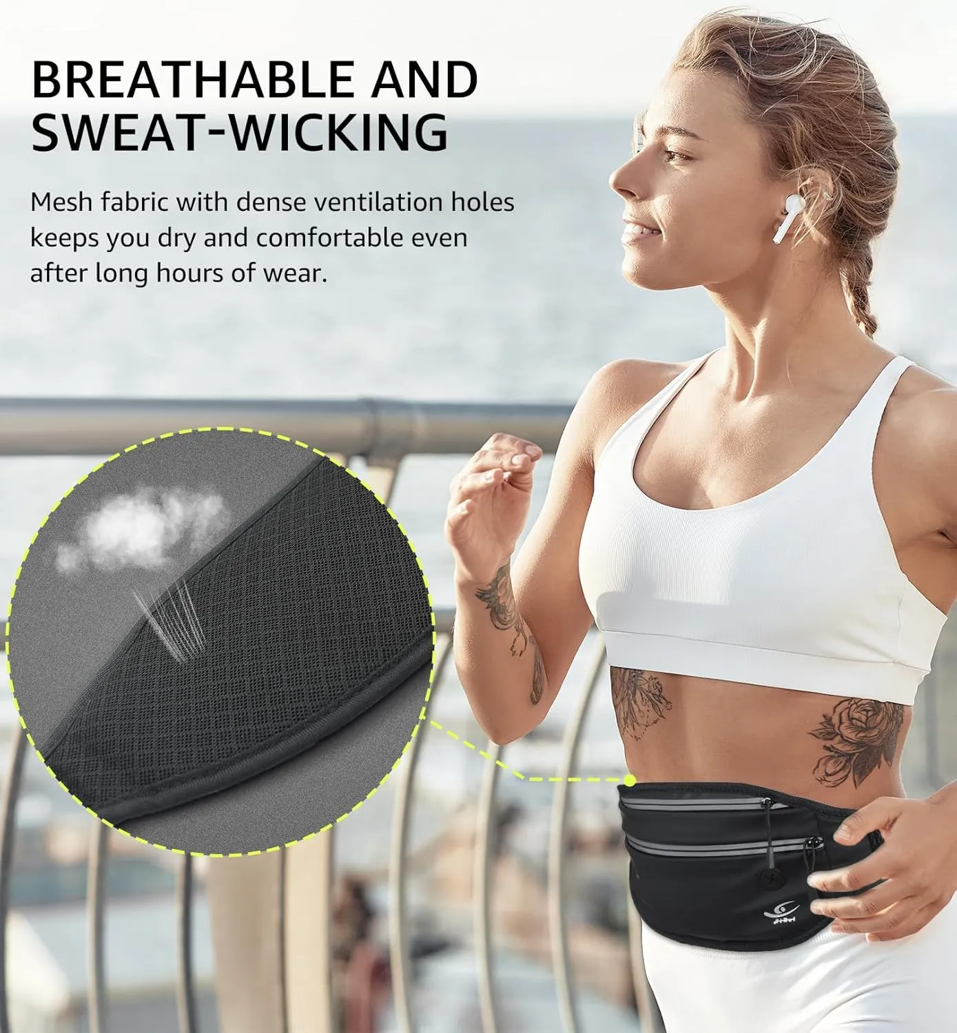 HiRui Slim Fanny Pack for Men Women, Adjustable Exercise Waist Pack Reflective Running Belt for Sports Workout Cycling Hiking, Casual Hands-Free Wallets Phone Bag Fits All Phones (Black)