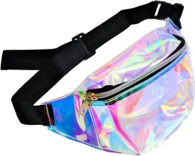 Holographic Clear Fanny Pack, Fashion Iridescent Waist Bag, Travel Sport Waist Purse for Running, Beach, Concert, Game, Festival
