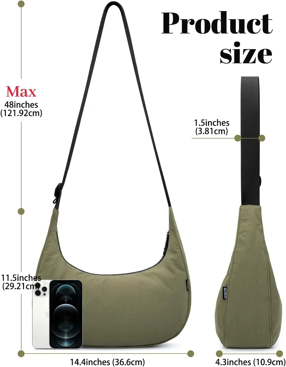 Iioscre Medium Crossbody Crescent Bag for Women Men Trendy, Nylon Crossbody Hobo Bag with Adjustable Strap and Inner Pockets.