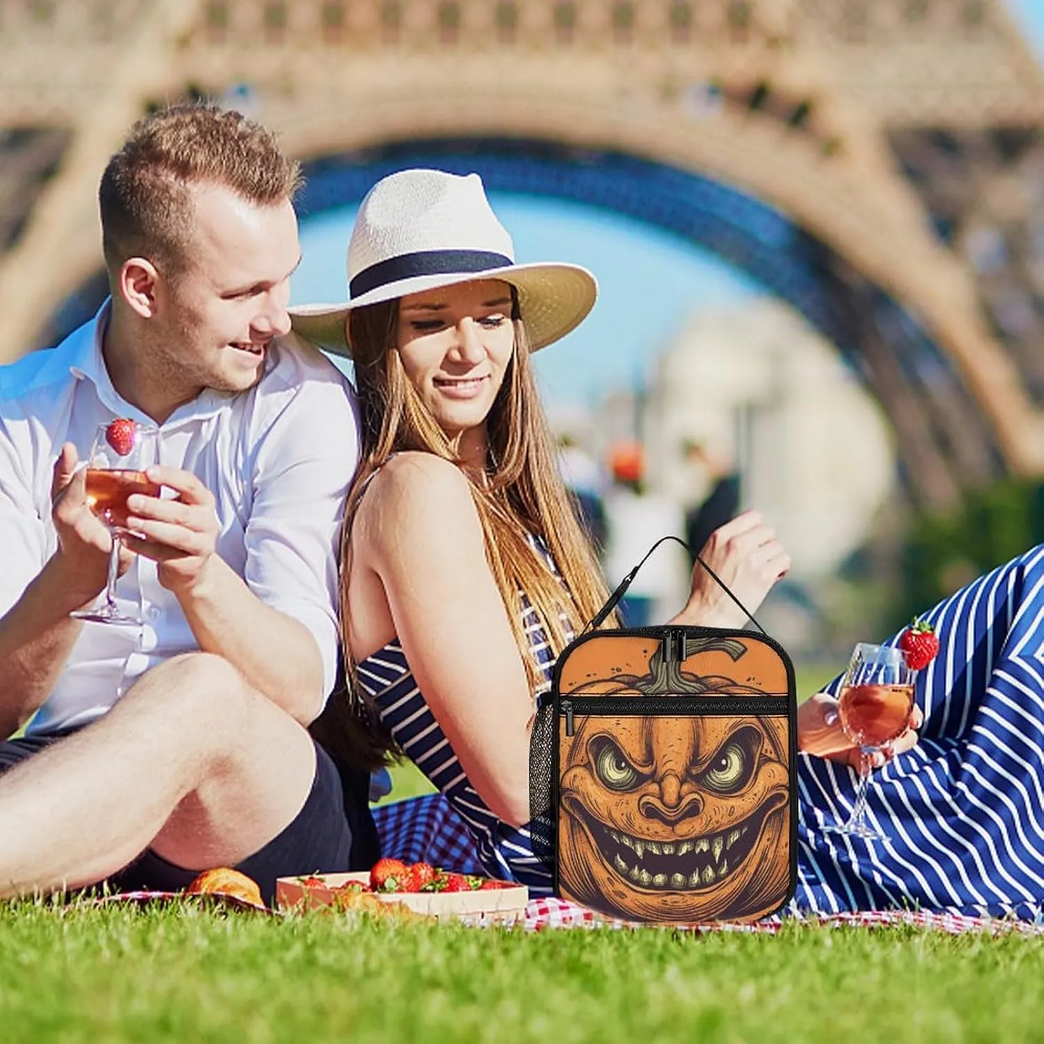Insulated Lunch Bag for Women Men Portable Reusable Lunch Box Cartoon Pumpkin Lantern Lunch Tote Bag for Work Picnic Travel
