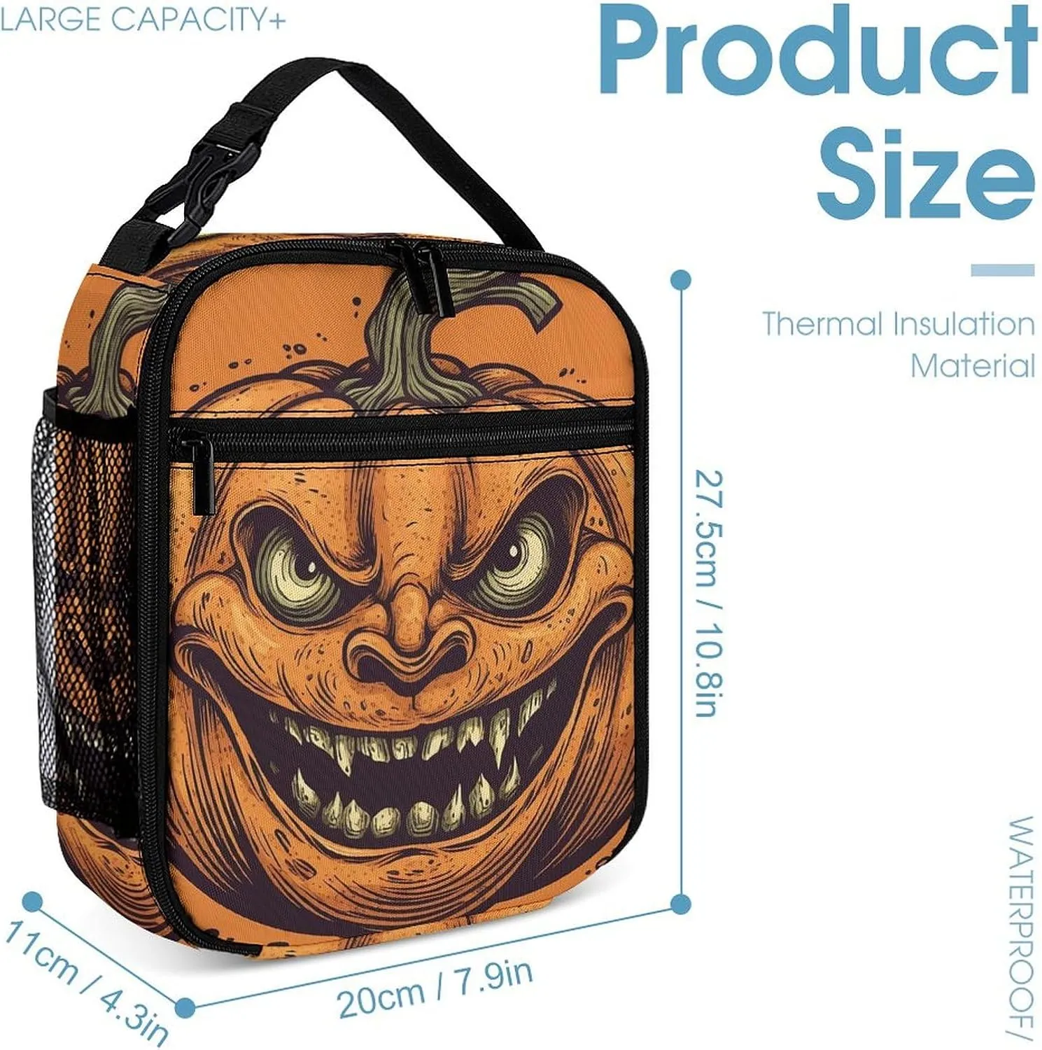 Insulated Lunch Bag for Women Men Portable Reusable Lunch Box Cartoon Pumpkin Lantern Lunch Tote Bag for Work Picnic Travel