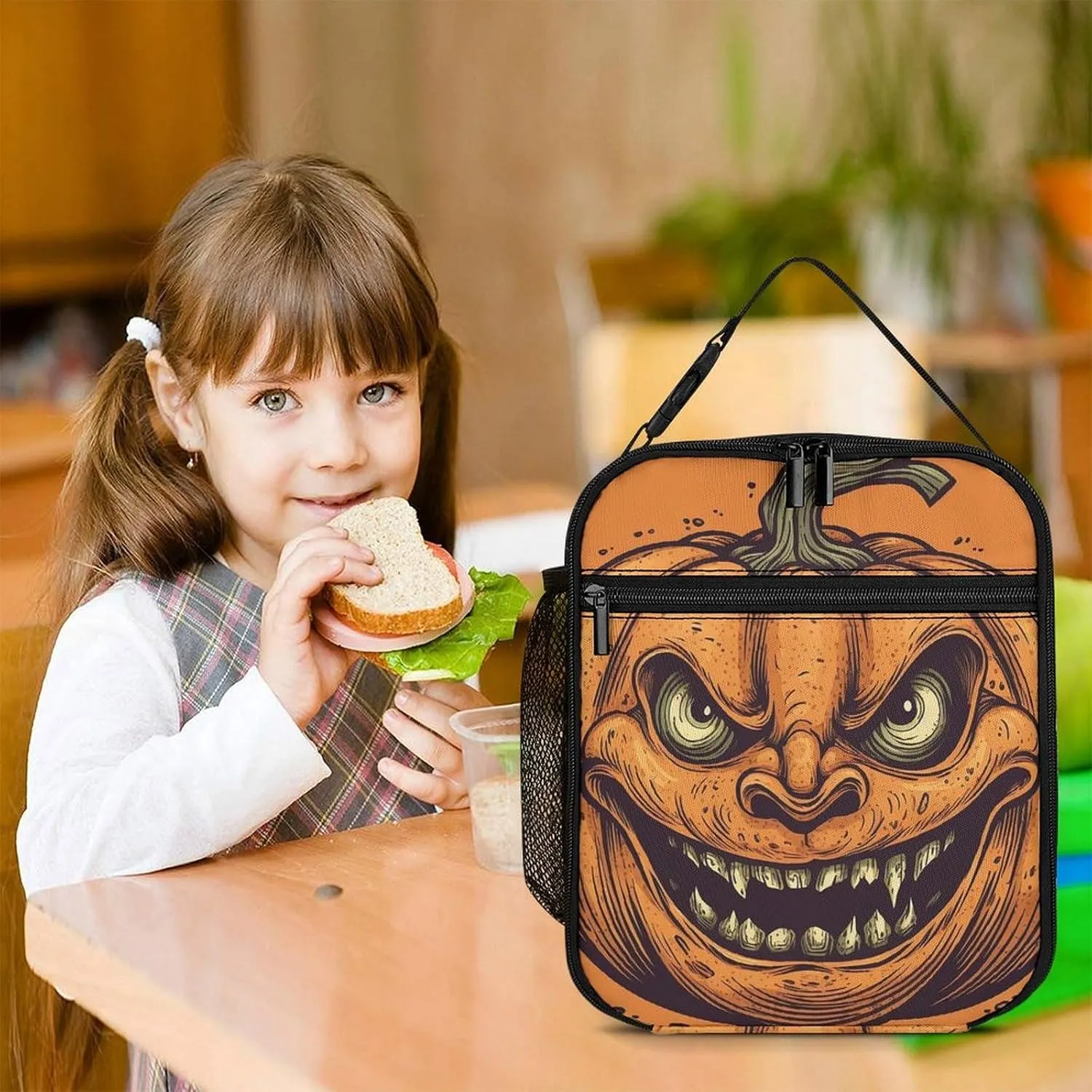Insulated Lunch Bag for Women Men Portable Reusable Lunch Box Cartoon Pumpkin Lantern Lunch Tote Bag for Work Picnic Travel