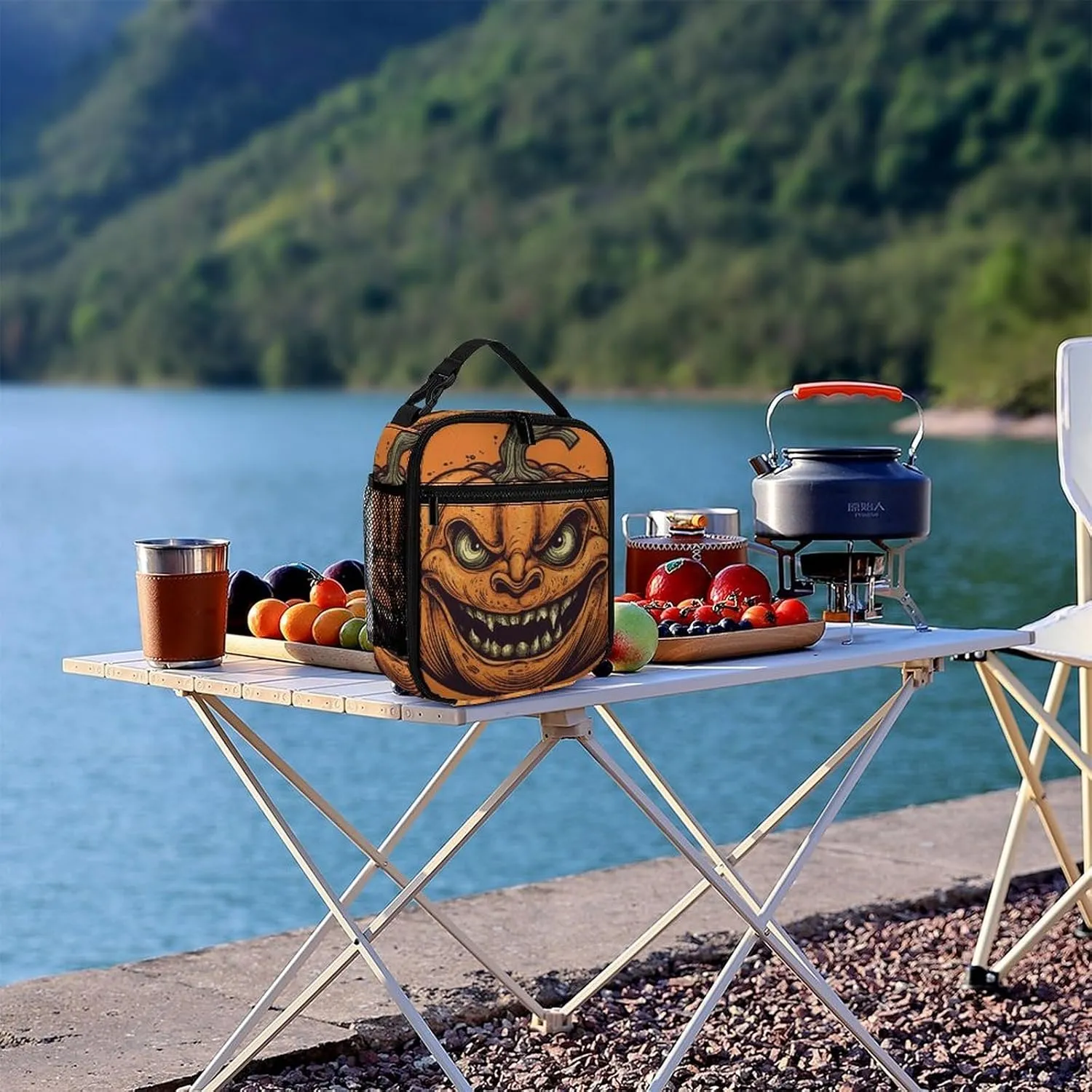 Insulated Lunch Bag for Women Men Portable Reusable Lunch Box Cartoon Pumpkin Lantern Lunch Tote Bag for Work Picnic Travel