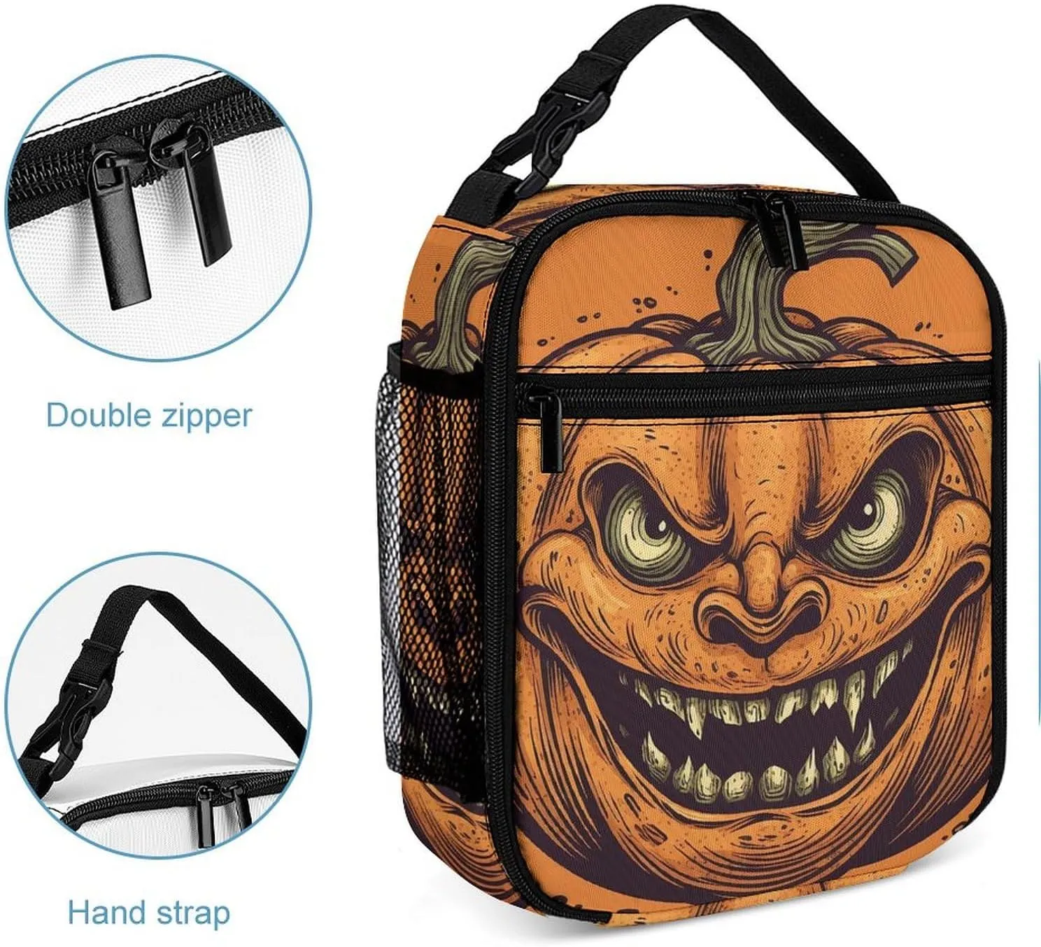 Insulated Lunch Bag for Women Men Portable Reusable Lunch Box Cartoon Pumpkin Lantern Lunch Tote Bag for Work Picnic Travel