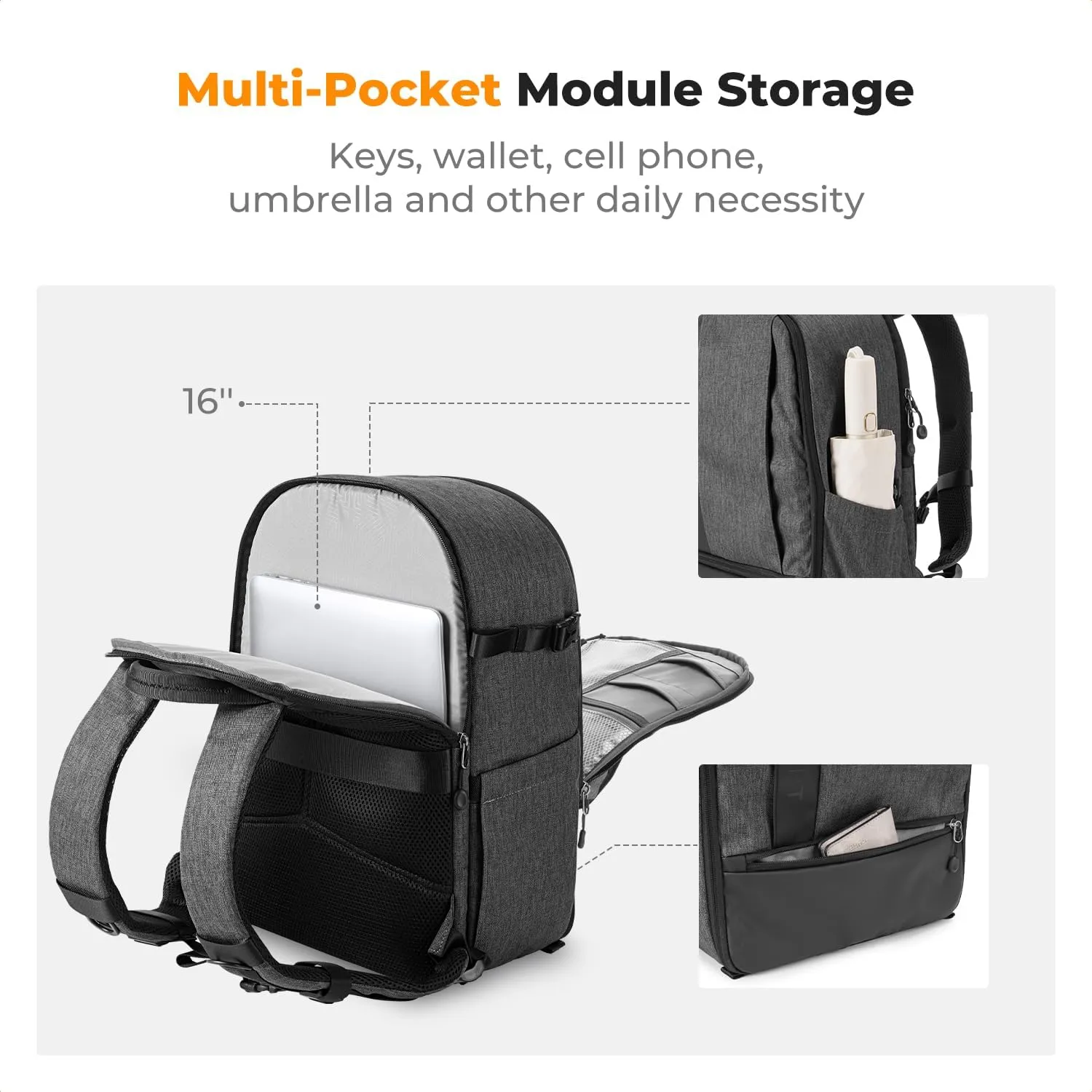 K&F Concept Camera Backpack for Photographers - Multi-Functional Travel Bag with Tripod, Lens, Accessory & Laptop Compartment, Rain Cover, Waterproof