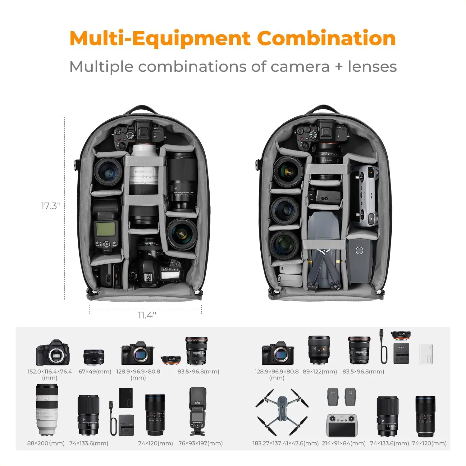 K&F Concept Camera Backpack for Photographers - Multi-Functional Travel Bag with Tripod, Lens, Accessory & Laptop Compartment, Rain Cover, Waterproof