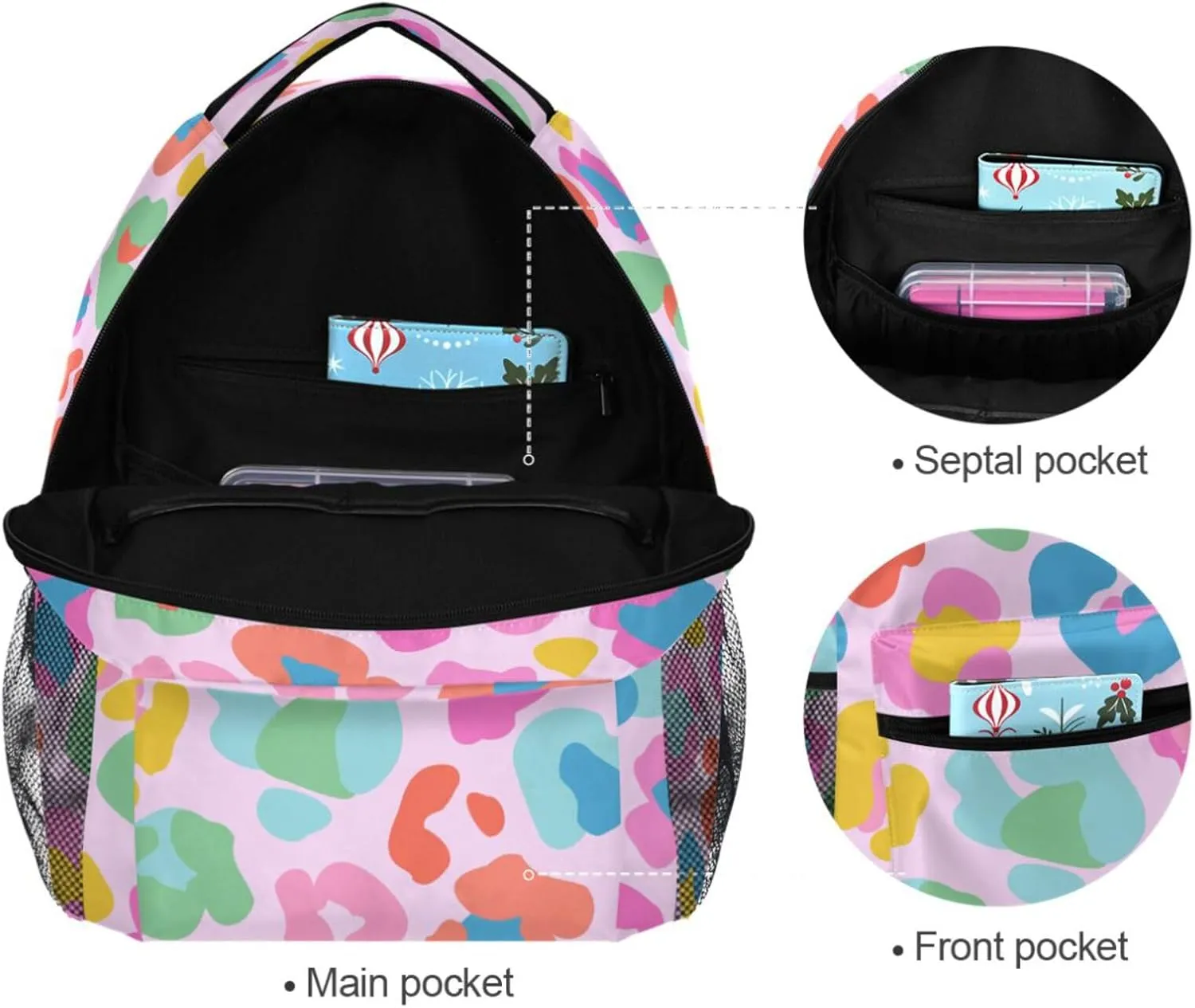 Leopard Pink Backpack Colorful Animal Skin Print Bookbag Daypack Travel Hiking Camping School Laptop Bag