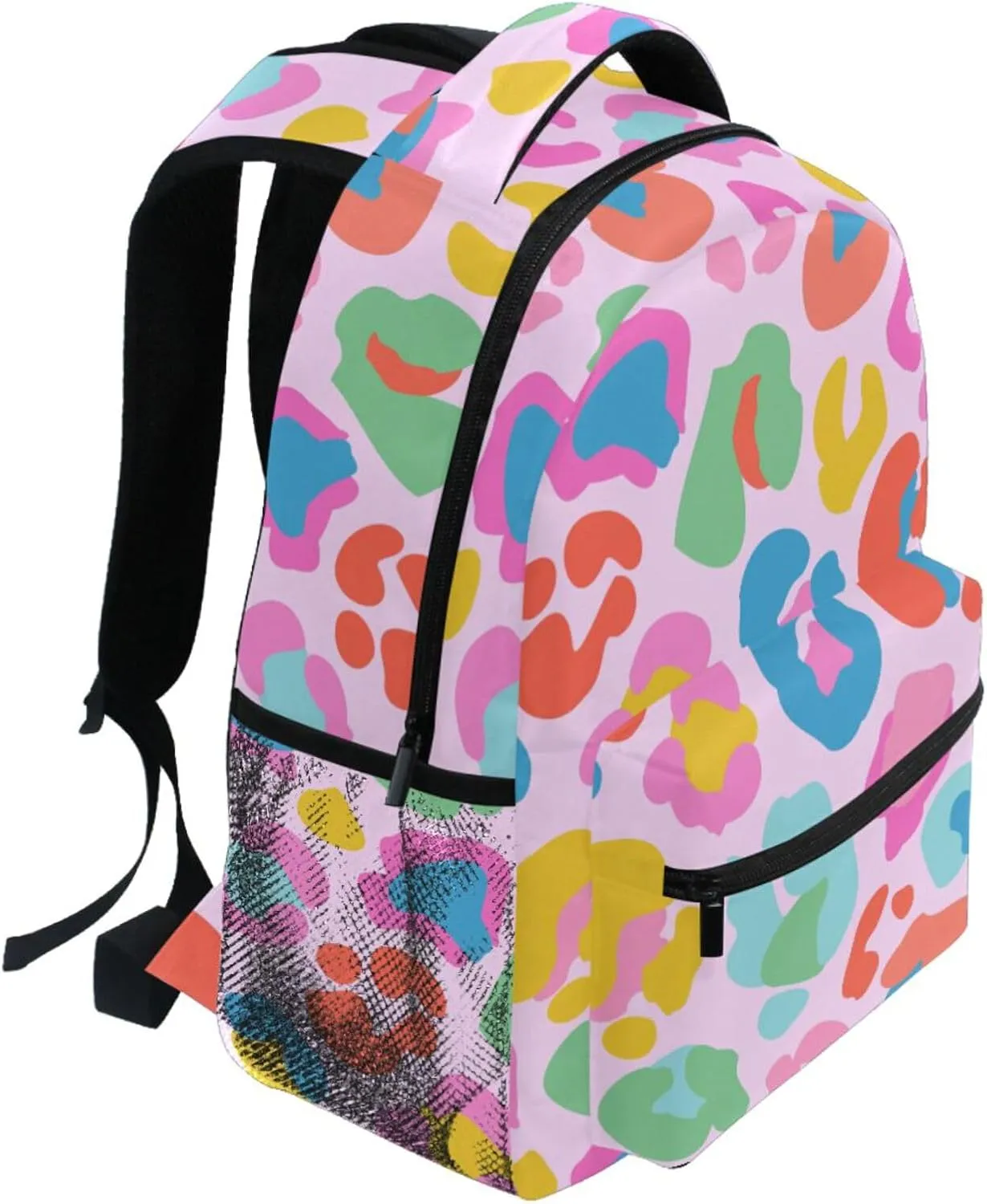 Leopard Pink Backpack Colorful Animal Skin Print Bookbag Daypack Travel Hiking Camping School Laptop Bag