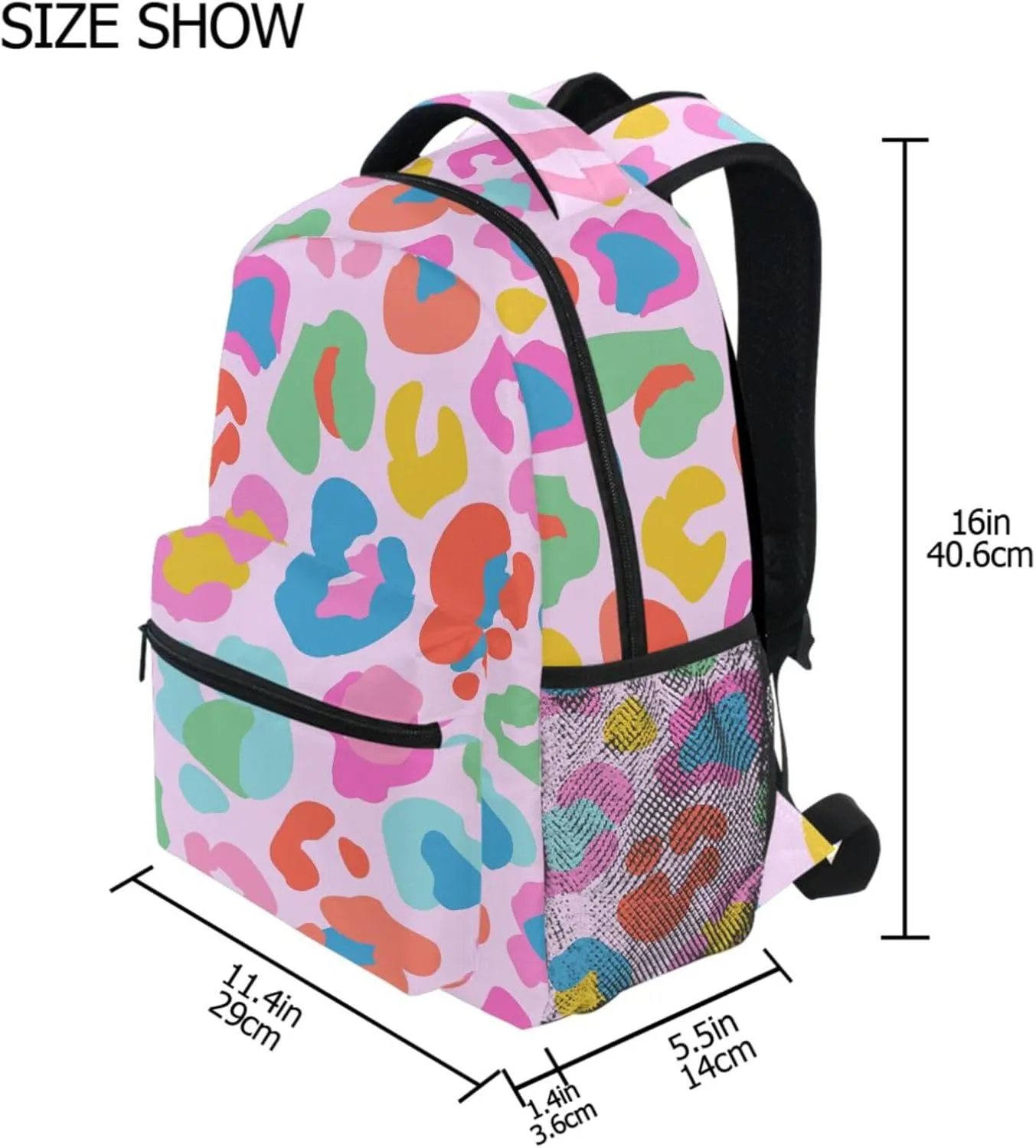 Leopard Pink Backpack Colorful Animal Skin Print Bookbag Daypack Travel Hiking Camping School Laptop Bag