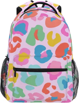 Leopard Pink Backpack Colorful Animal Skin Print Bookbag Daypack Travel Hiking Camping School Laptop Bag