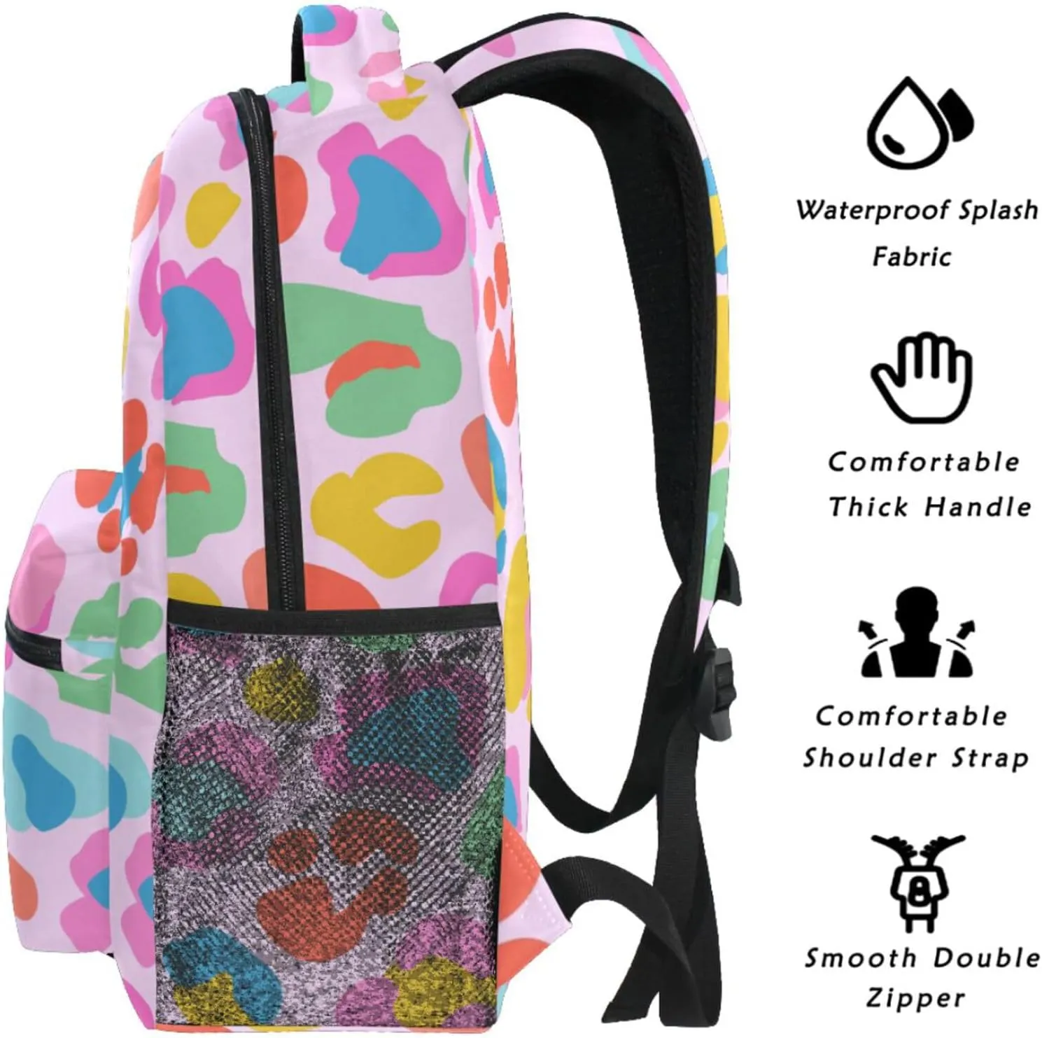 Leopard Pink Backpack Colorful Animal Skin Print Bookbag Daypack Travel Hiking Camping School Laptop Bag
