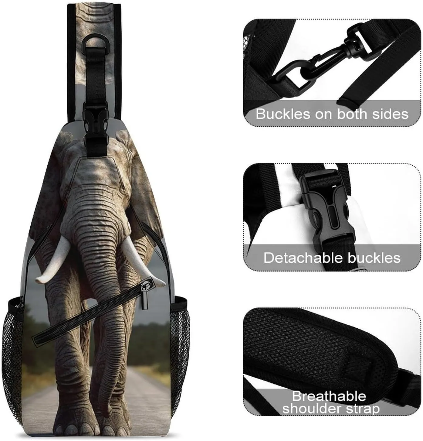 Lightweight Chest Bag Crossbody Bag An Elephant Sling Backpack for Women Men Sports Travel