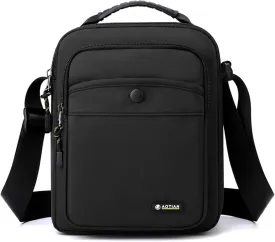 Men's Shoulder Bag Small Messenger Bag Nylon Business Waterproof Lightweight Casual Black Crossbody Bag for Work Travel Outdoor