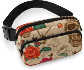 Mexican Sugar Skull Flowers Fashion Fanny Pack Belt Bag Crossbody Bags for Women Men Waist Bag with Adjustable Strap