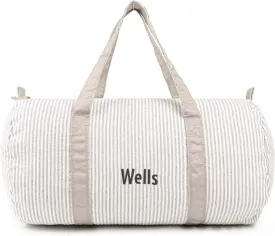 MT WORLD Personalized Duffle Bag for Kids Seersucker Travel Duffel Bag White Dance bag Toddler Weekender Bag with Embroidered Name Child Small Sports Gym Bag Little Girls Boys Overnight Bag (Grey)