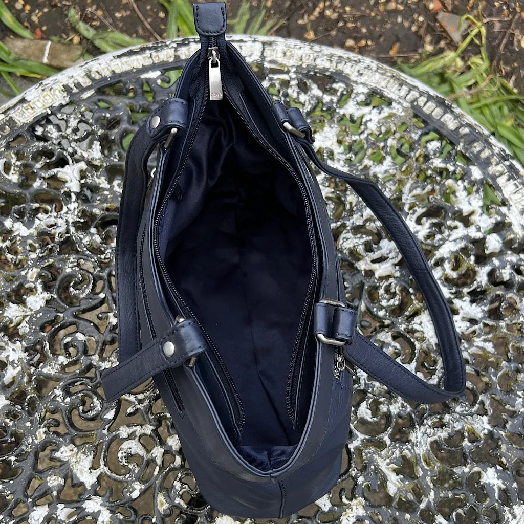 Navy 'Emma' Soft Leather Shoulder Bag