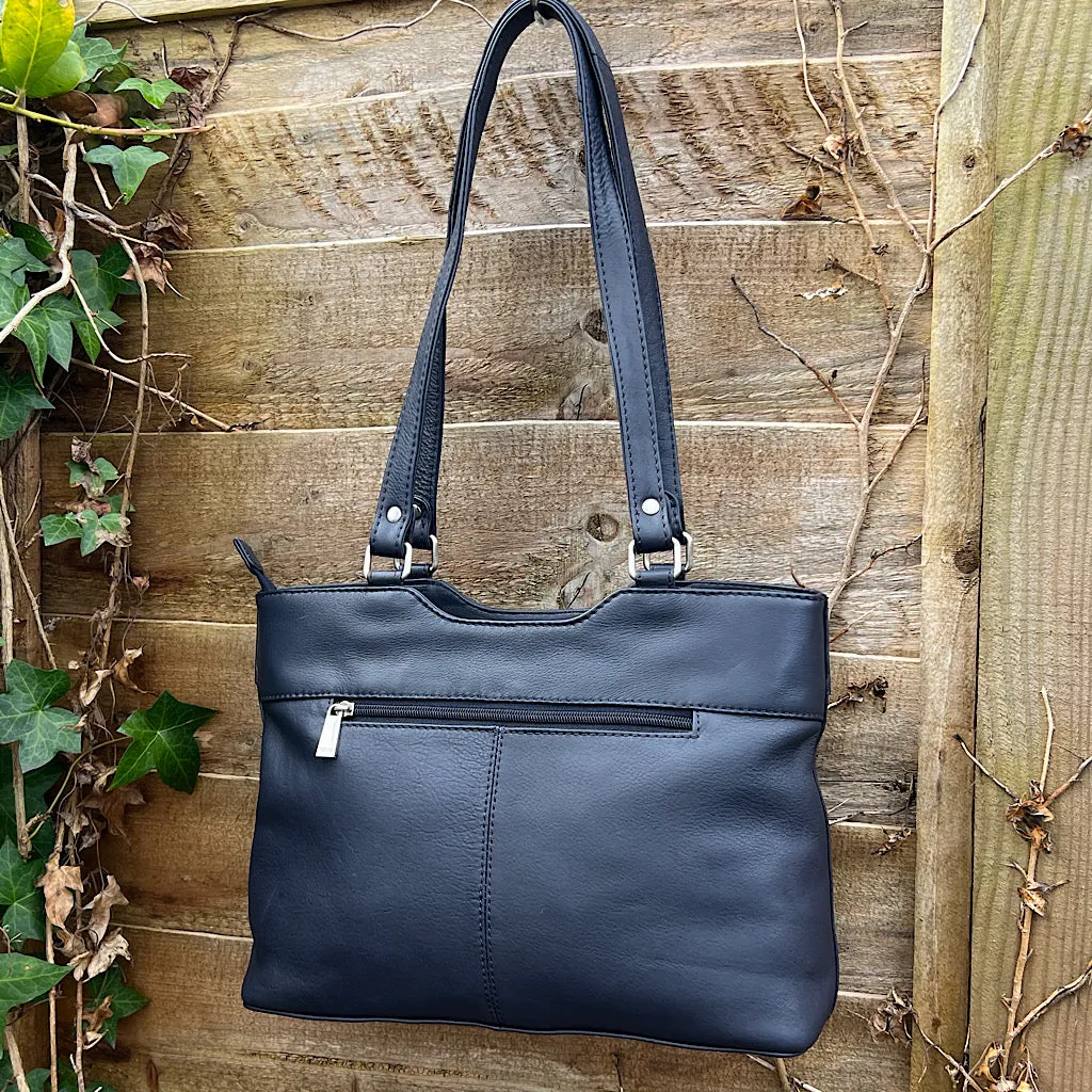 Navy 'Emma' Soft Leather Shoulder Bag