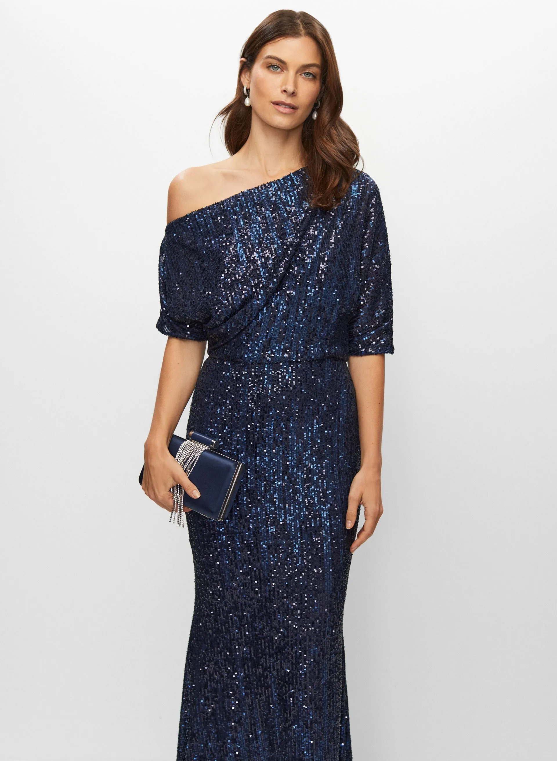 Off-Shoulder Sequin Gown