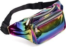 Rainbow Fanny Pack for Women Girls 80s Holographic Rave Festival Party Waist Belt Bags