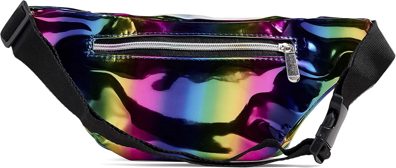 Rainbow Fanny Pack for Women Girls 80s Holographic Rave Festival Party Waist Belt Bags