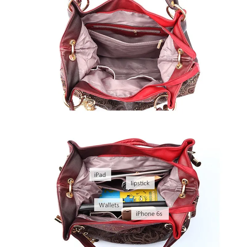 REALER brand women bag hollow out ombre handbag floral print shoulder bags ladies pu leather tote bag red/gray/blue