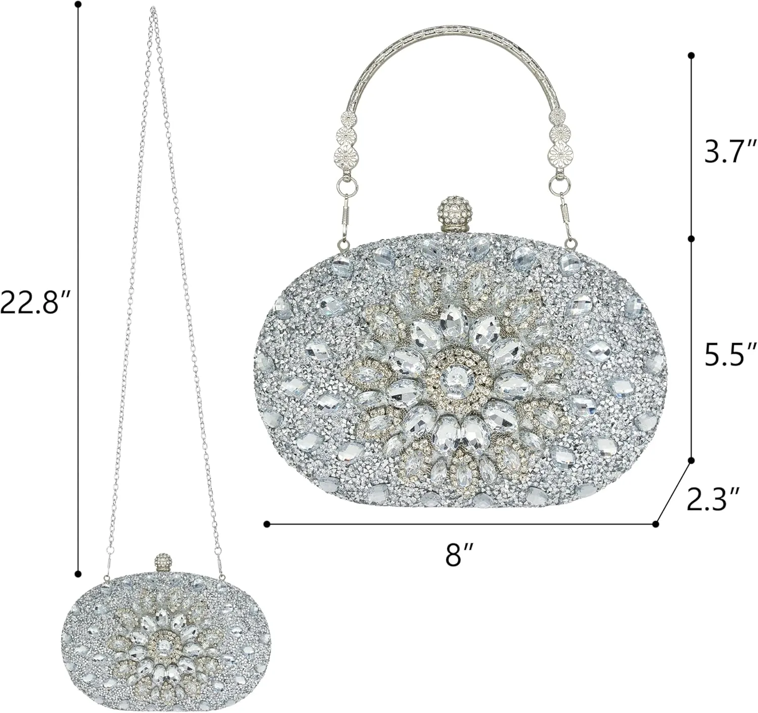 Rhinestone Clutch Purses for Women Evening Wedding Formal - Round Pearl Clasp Handbag - Crystal Diamond Bag